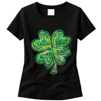 Shamrock Effect St Patricks Day Four Leaf Clover Womens T-Shirt