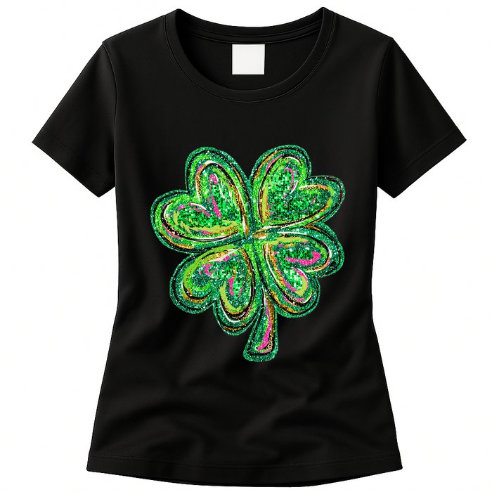 Shamrock Effect St Patricks Day Four Leaf Clover Womens T-Shirt