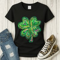 Shamrock Effect St Patricks Day Four Leaf Clover Womens T-Shirt