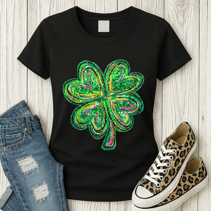 Shamrock Effect St Patricks Day Four Leaf Clover Womens T-Shirt