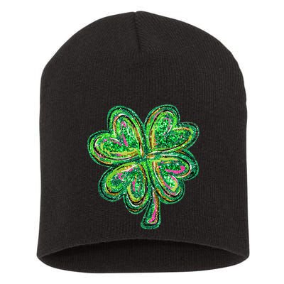 Shamrock Effect St Patricks Day Four Leaf Clover Short Acrylic Beanie