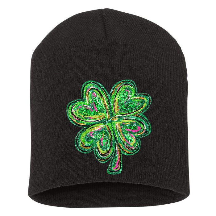 Shamrock Effect St Patricks Day Four Leaf Clover Short Acrylic Beanie