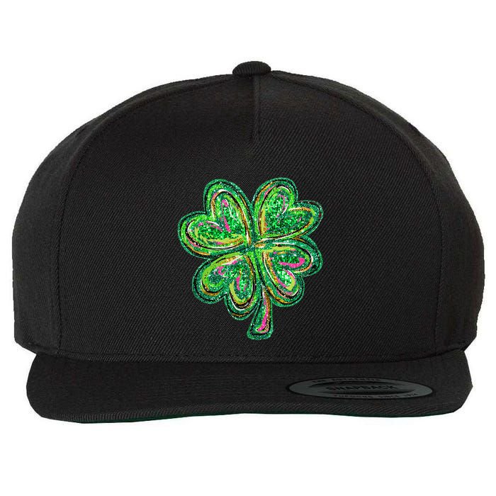 Shamrock Effect St Patricks Day Four Leaf Clover Wool Snapback Cap
