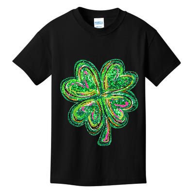 Shamrock Effect St Patricks Day Four Leaf Clover Kids T-Shirt