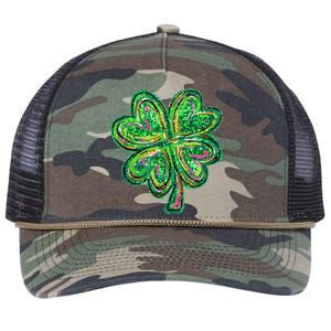 Shamrock Effect St Patricks Day Four Leaf Clover Retro Rope Trucker Hat Cap