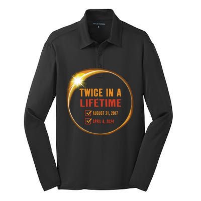 Solar Eclipse Shirts Twice In Lifetime 2024 Solar Eclipse Silk Touch Performance Long Sleeve Polo