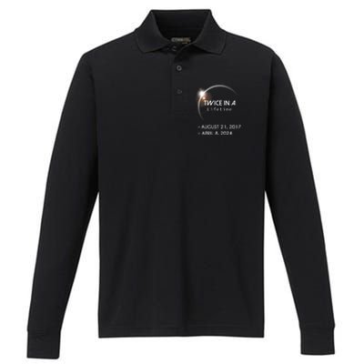 Solar Eclipse Twice In Lifetime 2024 Performance Long Sleeve Polo