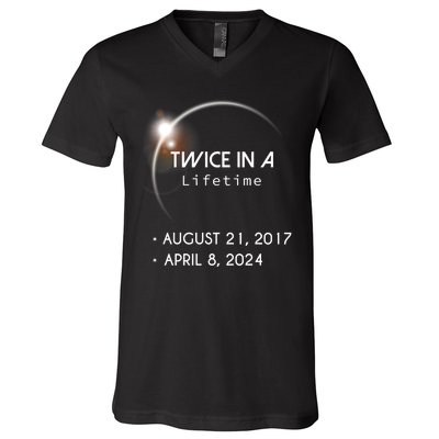 Solar Eclipse Twice In Lifetime 2024 V-Neck T-Shirt