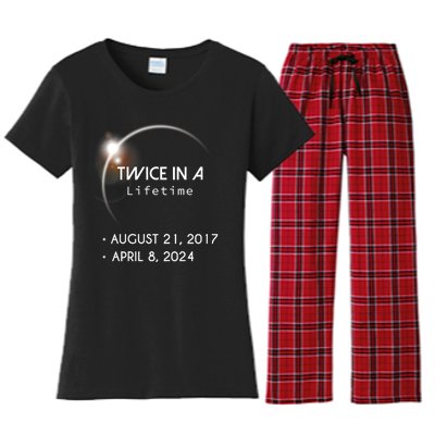 Solar Eclipse Twice In Lifetime 2024 Women's Flannel Pajama Set