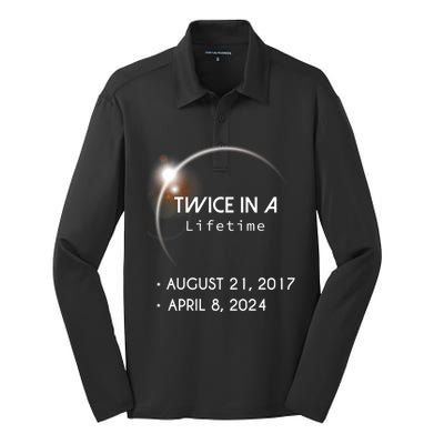 Solar Eclipse Twice In Lifetime 2024 Silk Touch Performance Long Sleeve Polo