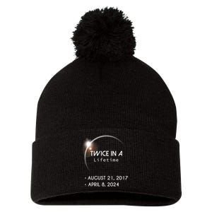 Solar Eclipse Twice In Lifetime 2024 Pom Pom 12in Knit Beanie