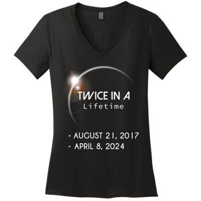 Solar Eclipse Twice In Lifetime 2024 Women's V-Neck T-Shirt