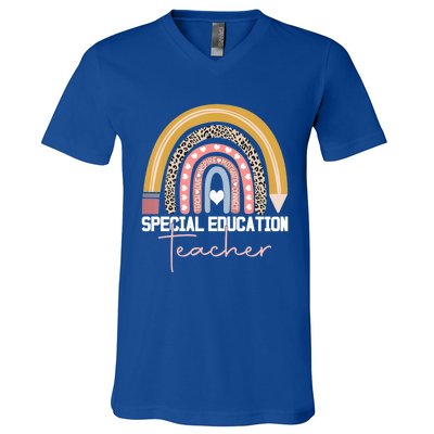 Special Education Teacher Sped Ed Sped Leopard Rainbow Cute Gift V-Neck T-Shirt