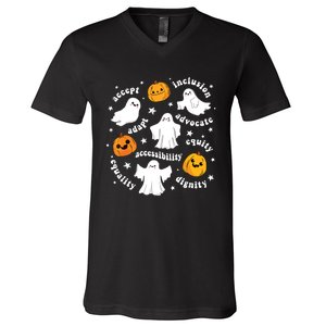 Special Education Teacher Funny Halloween Ghost Pumpkin Sped V-Neck T-Shirt