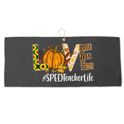 Special Education Teacher Love Fall Leopard Halloween Autumn Gift Large Microfiber Waffle Golf Towel