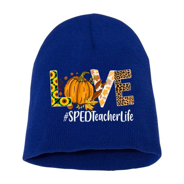 Special Education Teacher Love Fall Leopard Halloween Autumn Gift Short Acrylic Beanie