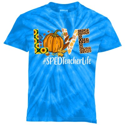 Special Education Teacher Love Fall Leopard Halloween Autumn Gift Kids Tie-Dye T-Shirt