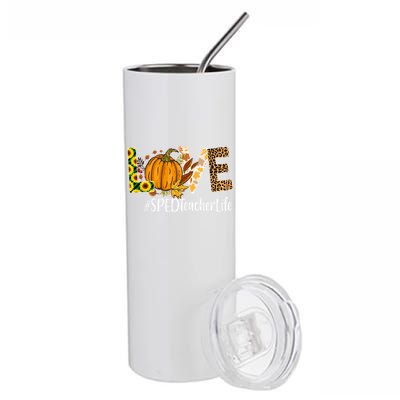 Special Education Teacher Love Fall Leopard Halloween Autumn Gift Stainless Steel Tumbler