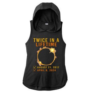 Solar Eclipse Twice In Lifetime 2024 Solar Eclipse Ladies PosiCharge Tri-Blend Wicking Draft Hoodie Tank