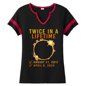 Solar Eclipse Twice In Lifetime 2024 Solar Eclipse Ladies Halftime Notch Neck Tee