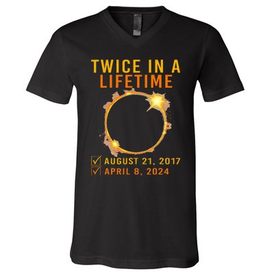 Solar Eclipse Twice In Lifetime 2024 Solar Eclipse V-Neck T-Shirt