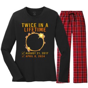 Solar Eclipse Twice In Lifetime 2024 Solar Eclipse Women's Long Sleeve Flannel Pajama Set 