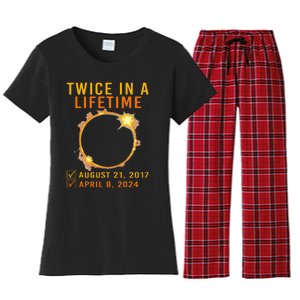 Solar Eclipse Twice In Lifetime 2024 Solar Eclipse Women's Flannel Pajama Set