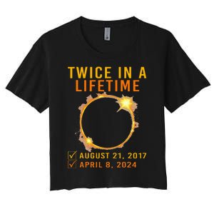 Solar Eclipse Twice In Lifetime 2024 Solar Eclipse Women's Crop Top Tee