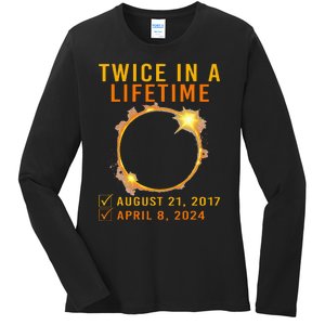 Solar Eclipse Twice In Lifetime 2024 Solar Eclipse Ladies Long Sleeve Shirt