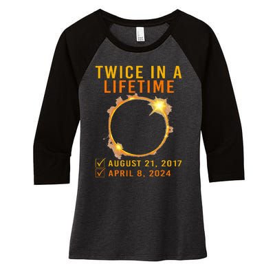 Solar Eclipse Twice In Lifetime 2024 Solar Eclipse Women's Tri-Blend 3/4-Sleeve Raglan Shirt