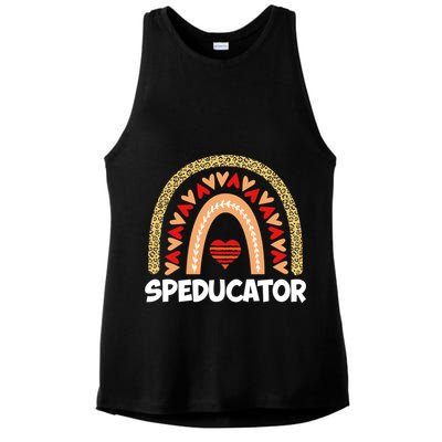 Special Ed Teacher Speducator Leopard Boho Rainbows Hearts Gift Ladies PosiCharge Tri-Blend Wicking Tank