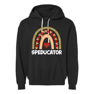 Special Ed Teacher Speducator Leopard Boho Rainbows Hearts Gift Garment-Dyed Fleece Hoodie