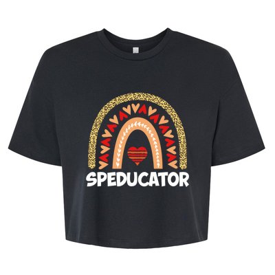 Special Ed Teacher Speducator Leopard Boho Rainbows Hearts Gift Bella+Canvas Jersey Crop Tee