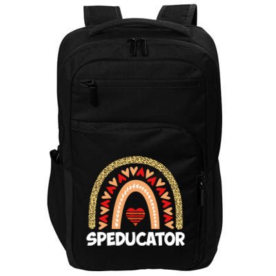 Special Ed Teacher Speducator Leopard Boho Rainbows Hearts Gift Impact Tech Backpack