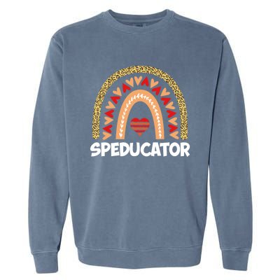 Special Ed Teacher Speducator Leopard Boho Rainbows Hearts Gift Garment-Dyed Sweatshirt