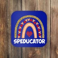 Special Ed Teacher Speducator Leopard Boho Rainbows Hearts Gift Coaster