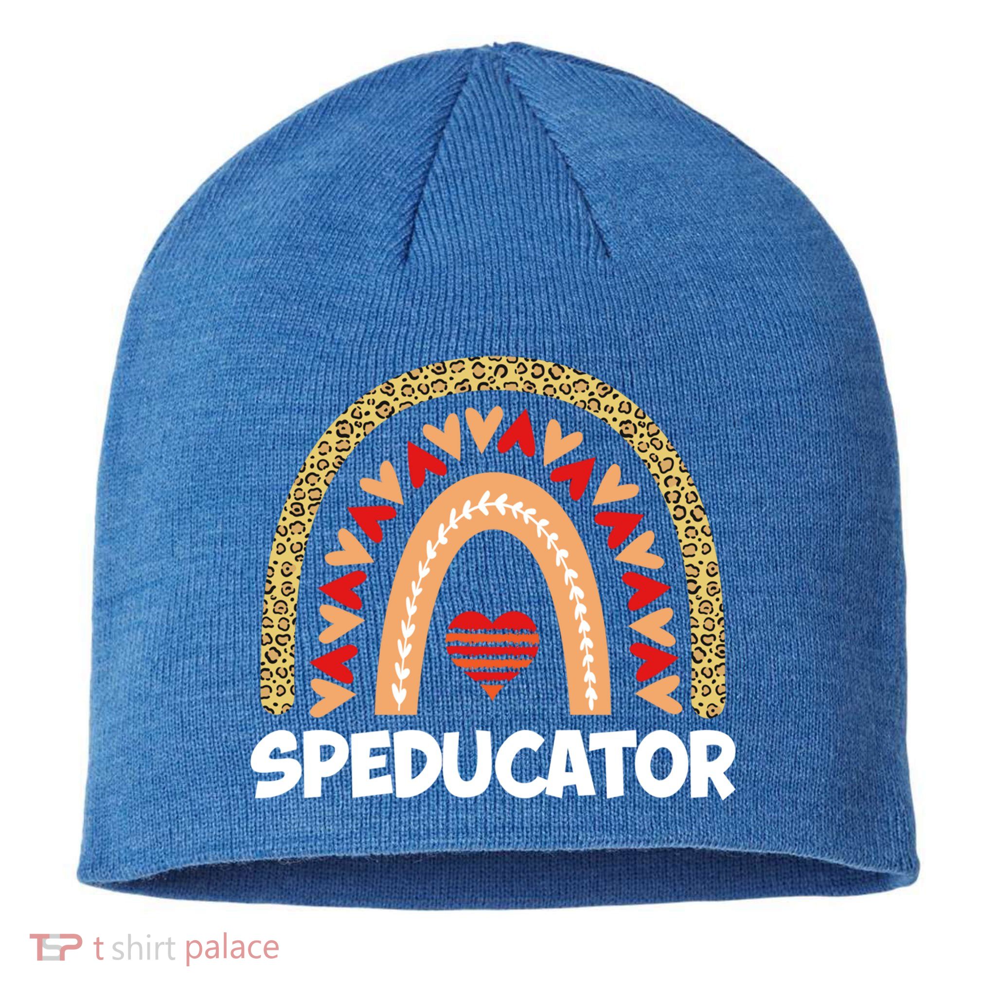 Special Ed Teacher Speducator Leopard Boho Rainbows Hearts Gift Sustainable Beanie
