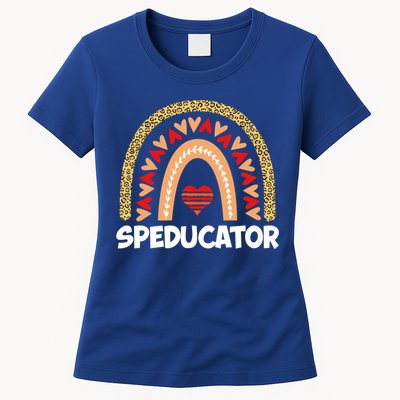 Special Ed Teacher Speducator Leopard Boho Rainbows Hearts Gift Womens T-Shirt