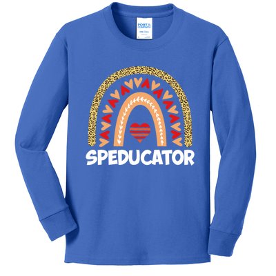 Special Ed Teacher Speducator Leopard Boho Rainbows Hearts Gift Kids Long Sleeve Shirt