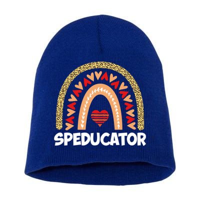 Special Ed Teacher Speducator Leopard Boho Rainbows Hearts Gift Short Acrylic Beanie