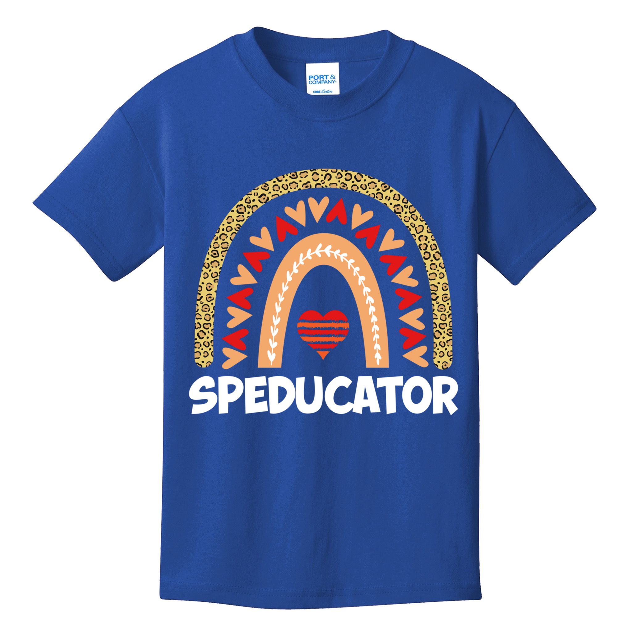 Special Ed Teacher Speducator Leopard Boho Rainbows Hearts Gift Kids T-Shirt