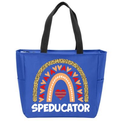 Special Ed Teacher Speducator Leopard Boho Rainbows Hearts Gift Zip Tote Bag