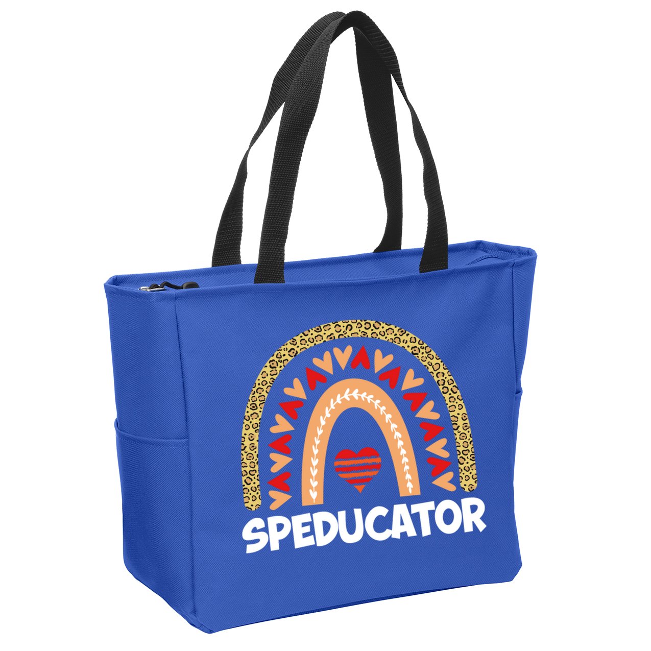 Special Ed Teacher Speducator Leopard Boho Rainbows Hearts Gift Zip Tote Bag