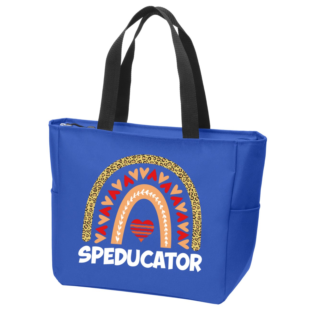 Special Ed Teacher Speducator Leopard Boho Rainbows Hearts Gift Zip Tote Bag