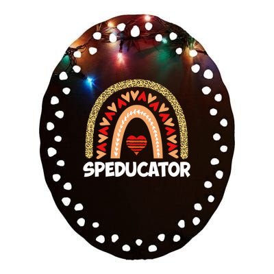 Special Ed Teacher Speducator Leopard Boho Rainbows Hearts Gift Ceramic Oval Ornament