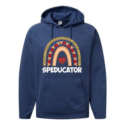 Special Ed Teacher Speducator Leopard Boho Rainbows Hearts Gift Performance Fleece Hoodie