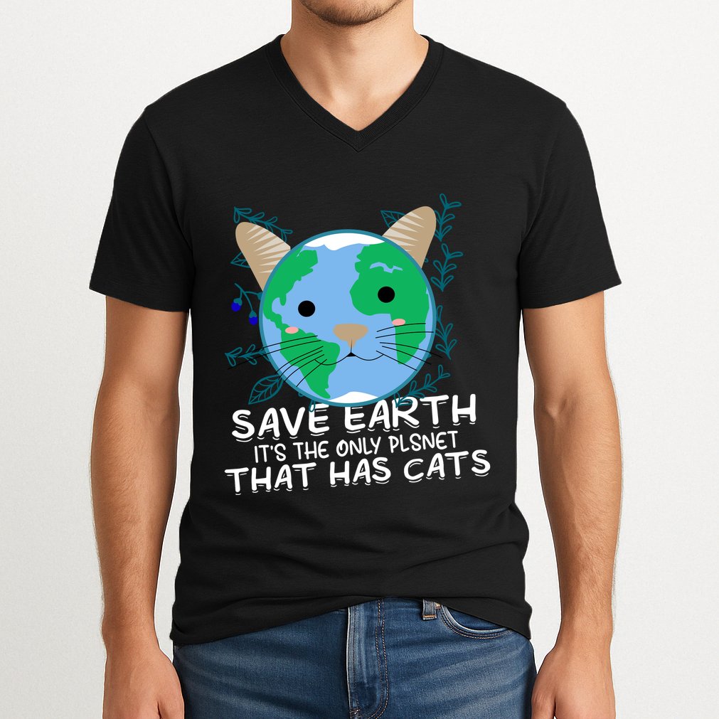 Save Earth The Only Planet With Cats V-Neck T-Shirt