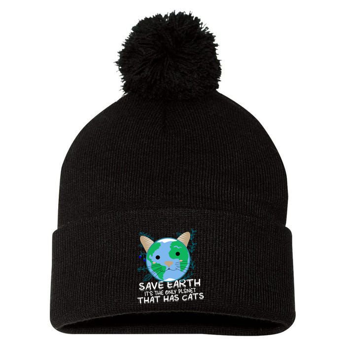 Save Earth The Only Planet With Cats Pom Pom 12in Knit Beanie