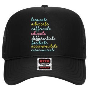 Special Education Teacher Laminate Advocate Caffeinate High Crown Mesh Back Trucker Hat