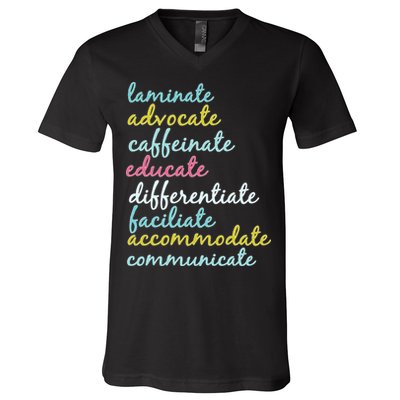 Special Education Teacher Laminate Advocate Caffeinate V-Neck T-Shirt
